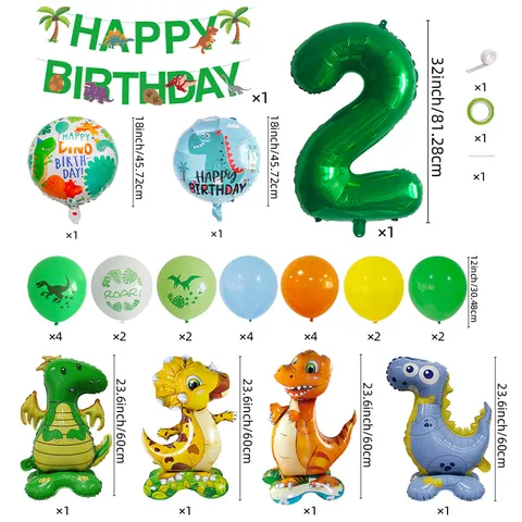 Waldgrün Dinosaurier Geburtstag Party Ballons Set Mit Nummer Folienballon Happy Birthday Banner Für Kinder Party Deko