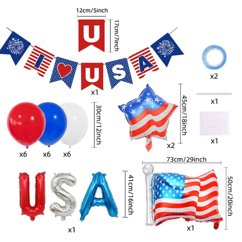 USA Onafhankelijkheidsdag Patriottische Feest Decoratie Set Amerikaanse Vlag Ster Folie Latex Ballonnen USA Banner Slinger