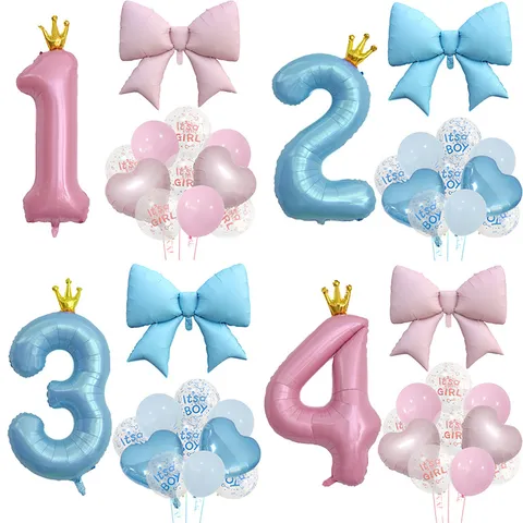 Crown Number Balloon Set Boy Girl Baby Shower Birthday Party Decoration Aluminum Film Latex Balloons Kit