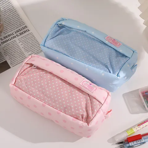 Astuccio Stile Coreano Con Finestra Trasparente in Poliestere a Pois Grande Capacità Borsa di Archiviazione di Cancelleria Regalo Per Studenti