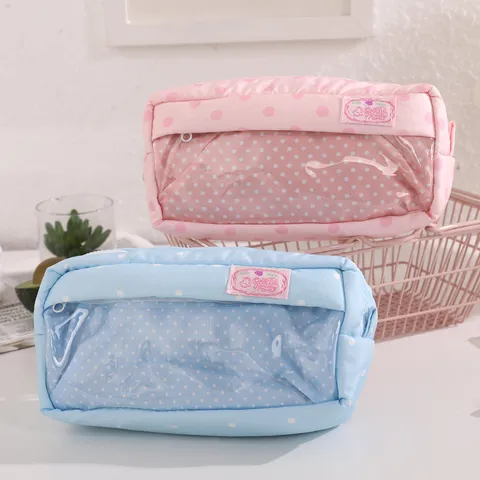Astuccio Stile Coreano Con Finestra Trasparente in Poliestere a Pois Grande Capacità Borsa di Archiviazione di Cancelleria Regalo Per Studenti