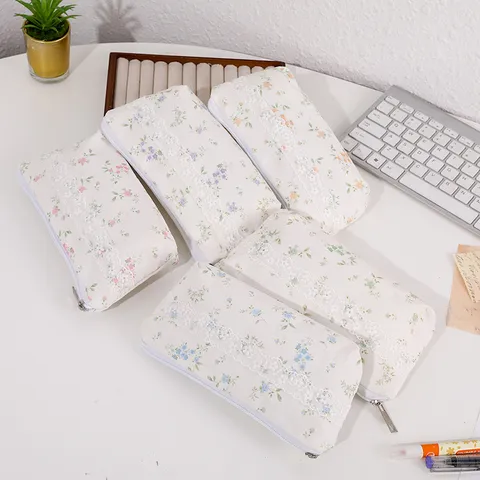 Koreaanse Stijl Zoete Bloemen Pennenzak Grote Capaciteit Canvas Schrijfwaren Tas Kantrand Studenten Bureau Organizer Opbergtas