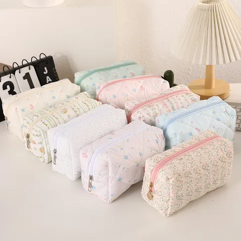 Acolchado Octogonal Bolsa de Cosméticos Estampado Floral Bolsa de Aseo Tela Suave Gran Capacidad Viaje Organizador para Mujeres