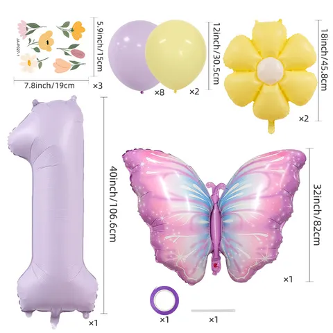 Spring Purple Daisy Butterfly Number Foil Balloon Set Purple Birthday Party Decorations For Baby Shower Kids Balloon Bouquet