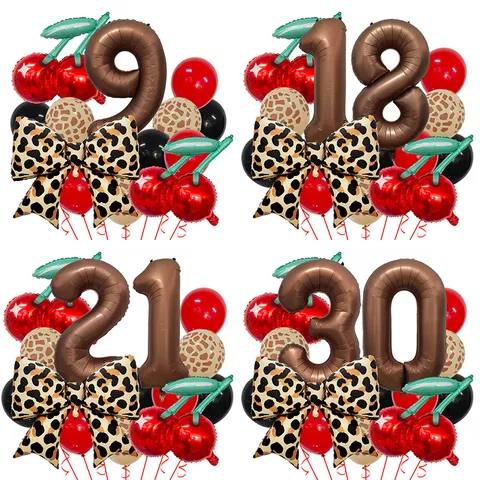 Decorazione a Palloncino a Ciliegia con Stampa Leopardata Retro Americano Tema Hot Girl Compleanno Festa Atmosfera Forniture