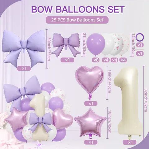 Luxurious Bow Knot Number Balloon Collection Latex Aluminum Film Birthday Party Decoration For Baby Anniversary Celebration
