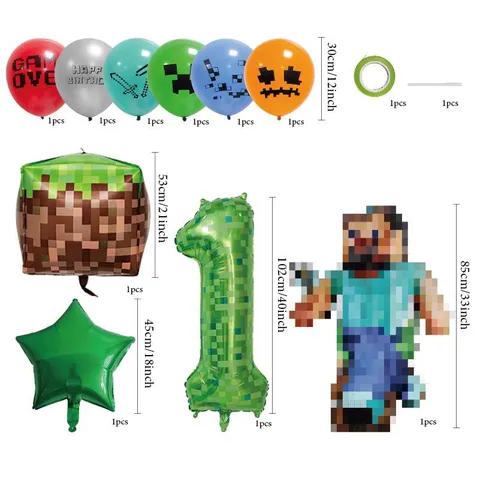 Ensemble de Ballons en Latex et Film d'Aluminium Style Jeu Pixel pour Décoration de Fête d'Anniversaire d'Enfants Bouquet de Ballons Multicolore