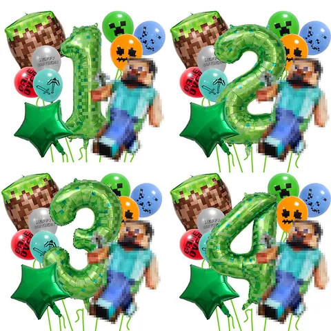 Ensemble de Ballons en Latex et Film d'Aluminium Style Jeu Pixel pour Décoration de Fête d'Anniversaire d'Enfants Bouquet de Ballons Multicolore
