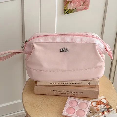 Große Kapazität Nylon Kosmetiktasche Weite Öffnung Make up Beutel Wasserdicht Reise Kulturbeutel Organisator Mit Metallemblem