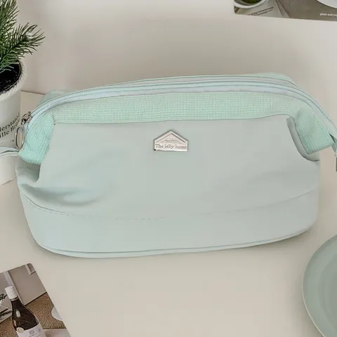 Große Kapazität Nylon Kosmetiktasche Weite Öffnung Make up Beutel Wasserdicht Reise Kulturbeutel Organisator Mit Metallemblem