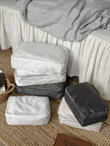 Nylon Plaid Travel Packing Organizer Lightweight Ultra Thin Checked Luggage Storage Bag For Clothes Travel Accessories