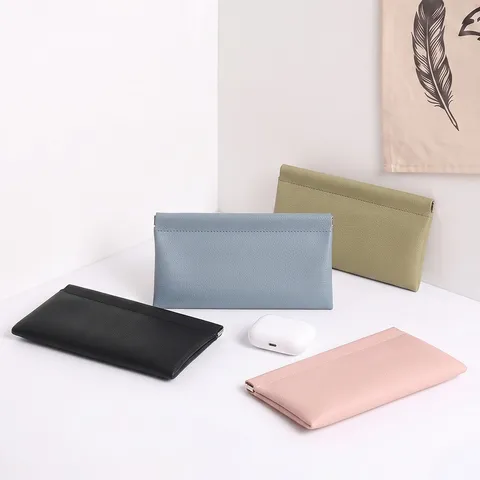 Portamonete in Pelle PU Minimalista Motivo Lychee Custodia per Cavi Auricolari Chiusura Automatica Mini Borsa Portafoglio Morbida Portatile
