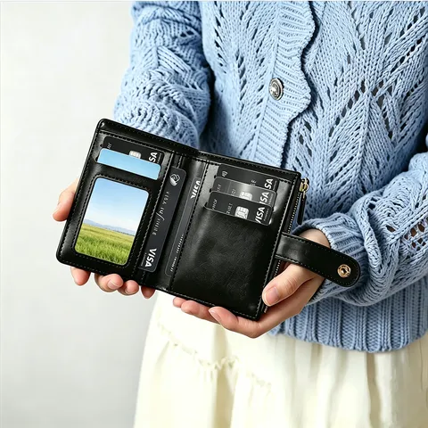Japanese Macaron Color PU Leather Bi-fold Wallet For Women Large Capacity Multi-card Slot Zipper Coin Purse Small Travel Wallet