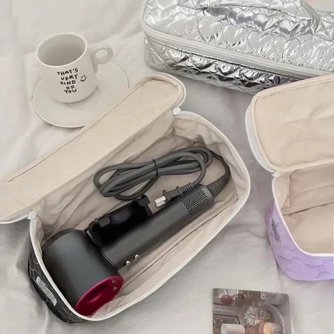 Borsa Portaoggetti Trapuntata a Cuore per Asciugacapelli Organizzatore da Viaggio Portatile Pochette Protettiva Donna