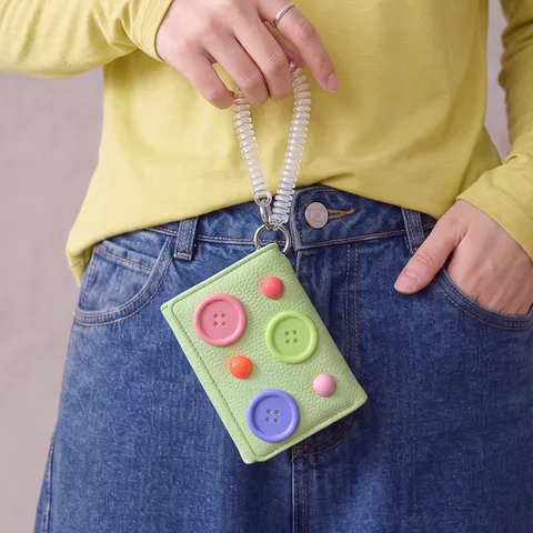 Women Korean Style PU Leather Short Wallet With Colorful Button Decor And Spring Rope Three-Fold Coin Purse Card Holder Portable Daily Wallet