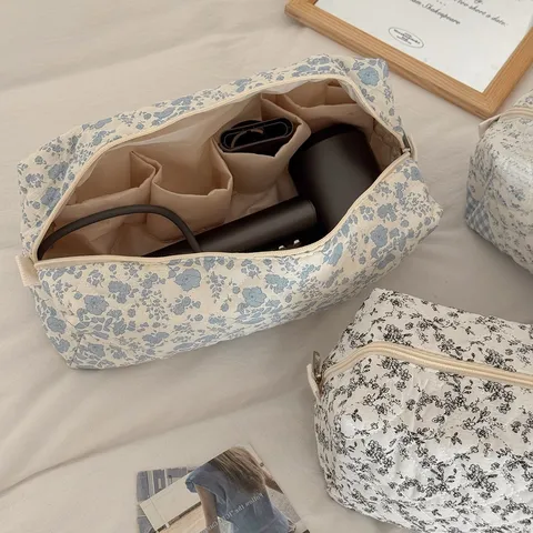 Borsa Portaoggetti Trapuntata a Fiori per Asciugacapelli e Arricciacapelli Organizer da Viaggio Portatile in Cotone per Strumenti di Styling