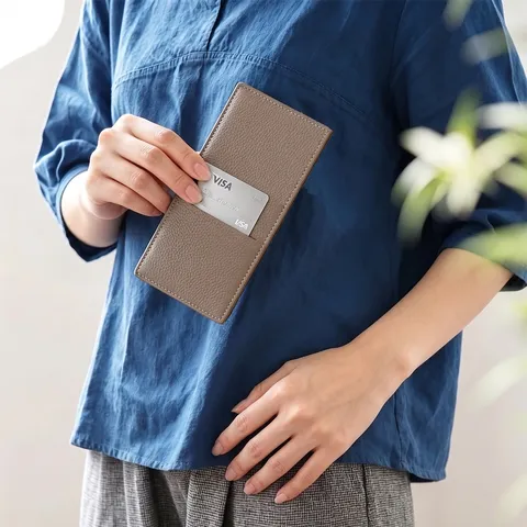 Ultra-thin Minimalist PU Leather Card Holder Wallet Outdoor Sports Portable Slim Money Clip Litchi Pattern Long Wallet Handbag