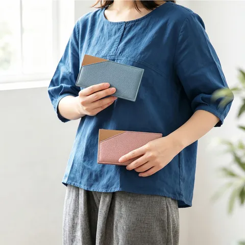 Ultra-thin Minimalist PU Leather Card Holder Wallet Outdoor Sports Portable Slim Money Clip Litchi Pattern Long Wallet Handbag