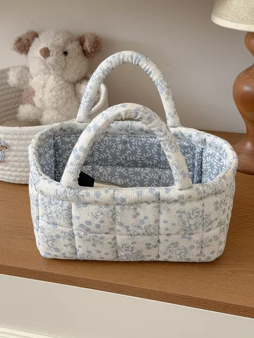 Corduroy Pioenroos Bloemen Opbergmand Zachte Koreaanse Stijl Bureaublad Organizer Mand Met Handgrepen Voor Thuis Diversen