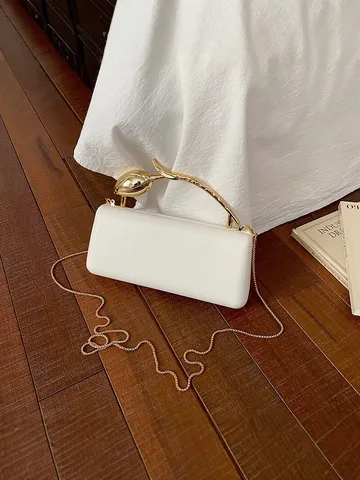 Minimalistische Stille Luxe PU Leder Avondtas Elegante Metalen Bloemknop Tulp Handvat Ketting Crossbody Schoudertas Handtas Voor Vrouwen Banket Feest