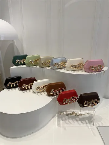 Moda Mujeres Strass Garra Metal Bolso Hombro Lujo PU Cadena Cruzado Caja Pochette Noche Bolso Noche Colores Caramelo Pequeño Bolso Cuadrado