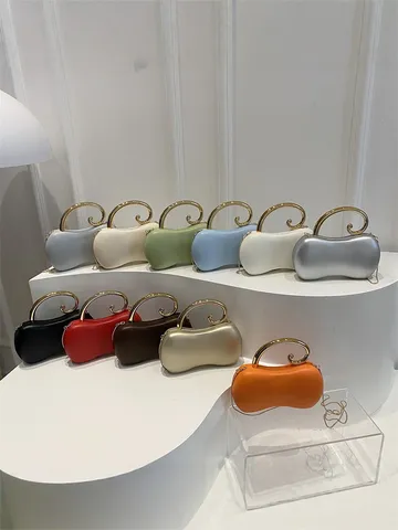 Bolso de Mano con Forma de Maní de Color Caramelo Para Mujer Mango de Metal Vintage Bolso de Mano de Noche Con Correa de Cadena