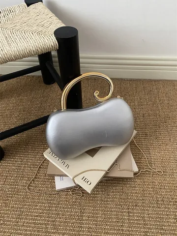 Bolso de Mano con Forma de Maní de Color Caramelo Para Mujer Mango de Metal Vintage Bolso de Mano de Noche Con Correa de Cadena