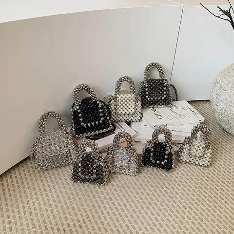 Handmade Beaded Mini Handbag Elegant Pearl Crossbody Bag Fashion Crossbody Lip Makeup Storage Evening Clutch Purse For Women