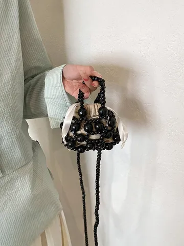 Bolso de Mano de Abalorios de Diseño de Nicho para Mujer Tejido a Mano Mini Bolso Bandolera Con Bolsa Interior Cordón