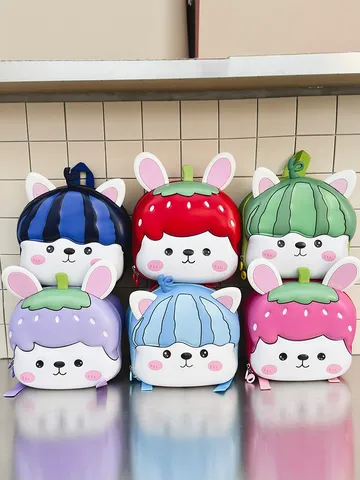 Cute Cartoon Kids Backpack EVA Eggshell Waterproof School Bag Playful Animals Fruit Strawberries Daypack for Kindergarten Boys Girls