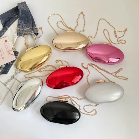 Bolso de Noche Ovalado de Acrílico para Mujer Brillo Metálico Color Caramelo Cadena Hombro Bolso Cruzado Mano Moda Fiesta