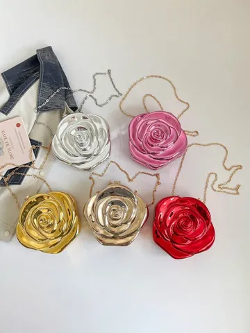 Niche Design Acrylic Rose Floral Evening Clutch Bag With Metal Chain Crossbody Shoulder Purse Box Hard Shell Bag For Women Banquet Party Handbag Gift