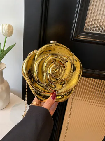 Niche Design Acrylic Rose Floral Evening Clutch Bag With Metal Chain Crossbody Shoulder Purse Box Hard Shell Bag For Women Banquet Party Handbag Gift