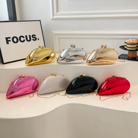 Mode Acryl Hartschale Abendtasche Einzigartige Mango Form Umhängetasche Mit Metallkette Damen Schulter Handtasche