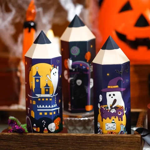 Halloween Süßigkeiten Geschenkverpackung Box Pappe Bleistiftförmige Sechseckige Leckerbissen Box Partygeschenke