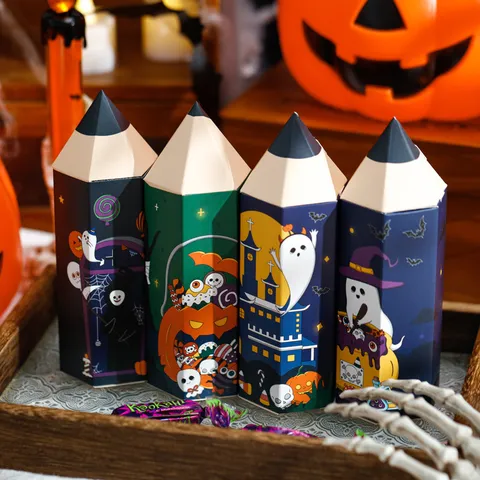Halloween Süßigkeiten Geschenkverpackung Box Pappe Bleistiftförmige Sechseckige Leckerbissen Box Partygeschenke