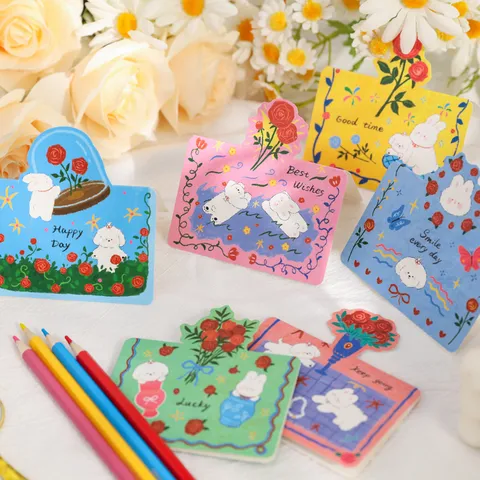 Romantic Little Rose Greeting Card Valentine Day Confession Message Card Flower Bouquet Decorative Tag Gift Packaging