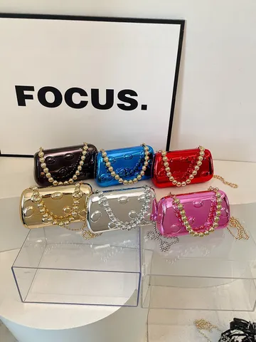 Moda Acrílico Color Caramelo Cadena Bolso Cruzado Bolso de Noche Carcasa Rígida Galvanizado Mujer Elegante Bolso de Mano