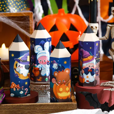 Halloween Bleistiftförmige Süßigkeiten Geschenkverpackung Box Niedlicher Cartoon Gedruckter Karton Leckerbissen Box Für Party