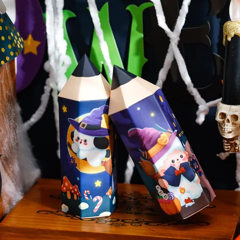 Halloween Bleistiftförmige Süßigkeiten Geschenkverpackung Box Niedlicher Cartoon Gedruckter Karton Leckerbissen Box Für Party