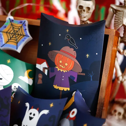 Halloween Cartoon Candy Gift Pillow Paper Boxes Creative Cute Goodie Treat Boxes For Party Favors Holiday Celebration