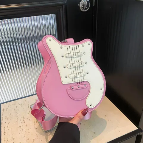 Creative Guitar Shaped Crossbody Bag For Women Funny Musical Instrument Style Wide Strap PU Leather Shoulder Bag Streetwear