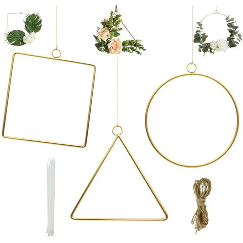 Geometrische Metall Blumenreifen DIY Kranzringe Für Wanddeko Hochzeit Party Dekoration Gold Eisen Kreis Quadrat Dreieck Ring
