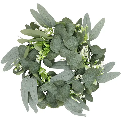 Artificial Eucalyptus Wreath Green Money Leaf Wreath Hanging Ornament Silk Flower Garland For Home Door Wall Wedding Decor