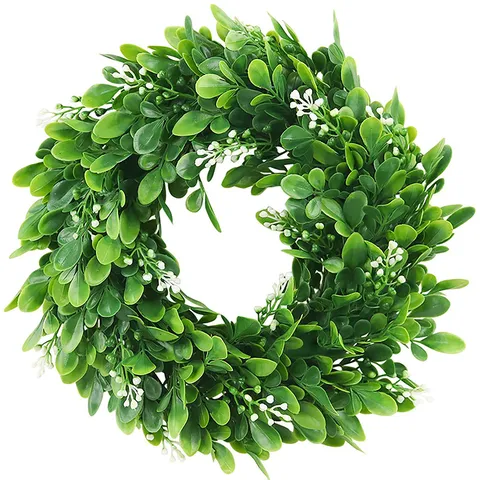 Rustic Artificial Green Leaf Wreath Pastoral Style Boxwood Wreath For Front Door Wall Wedding Party Home Decorative Hanging Ornament