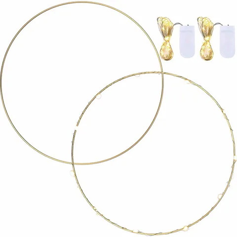 DIY Goldene Metall Blumenkranz Reifen Mit LED Lichterkette Batteriebetrieben Weihnachten Hochzeit Wanddekoration Eisen Ring