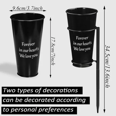 Minimalistisch Eisen Friedhof Blumenhalter Außen Gedenk Blumenständer Rasen Grab Kegel Vase Metall Stab Hinterhof Garten Deko Schwarz Lackiert Blumenhalter