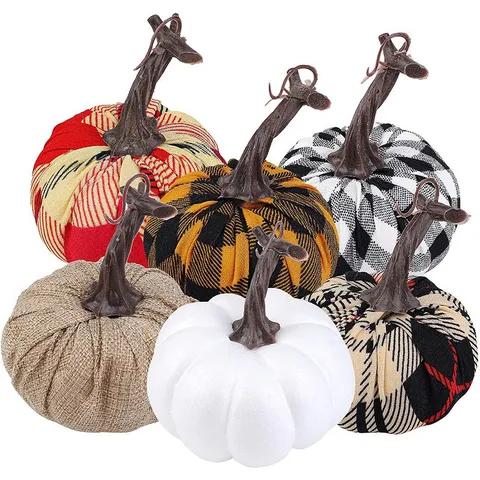 Künstliche Karierte Stoff Kürbis Ornamente Schaumstoff Stoff Kürbis Tischdeko Für Erntedankfest Halloween Herbst Deko Zuhause