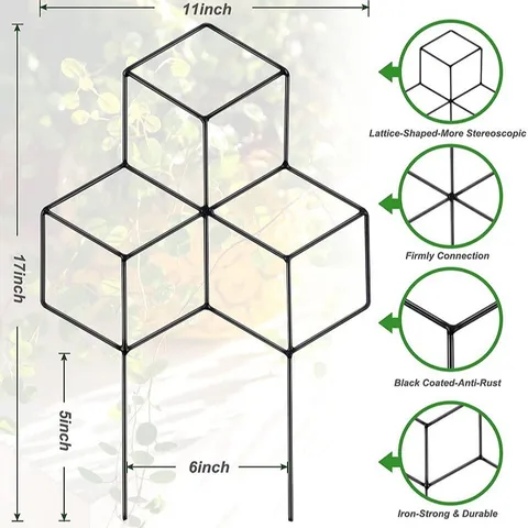Modern Metal Garden Plant Trellis Geometric Grid Iron Climbing Support Rack For Indoor Outdoor Potted Vines Flowers Fixed Holder