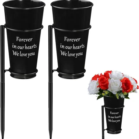 Minimalistisch Eisen Friedhof Blumenhalter Außen Gedenk Blumenständer Rasen Grab Kegel Vase Metall Stab Hinterhof Garten Deko Schwarz Lackiert Blumenhalter